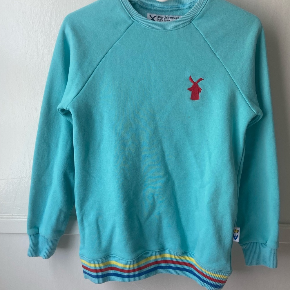Blue Dutch Bros Sweatshirt with Rainbow Trim